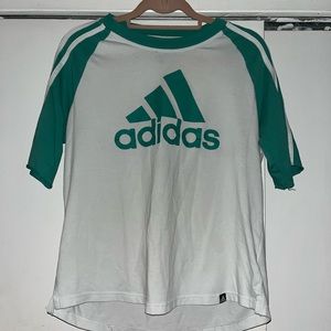 Adidas women’s shirt . Green and white- short sleeve - size L